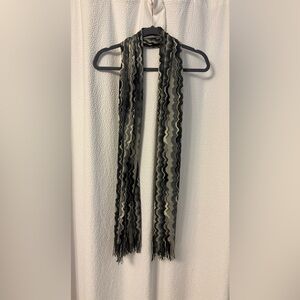 Missoni Black, Cream, and Gray Metallic Zigzag Wool Blend Scarf